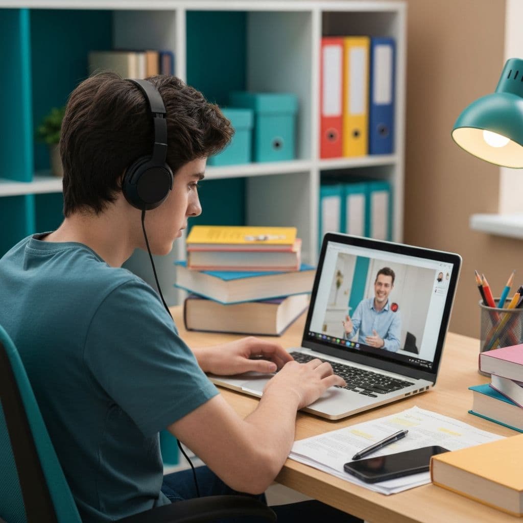 GCSE student studying online with a tutor in the UK