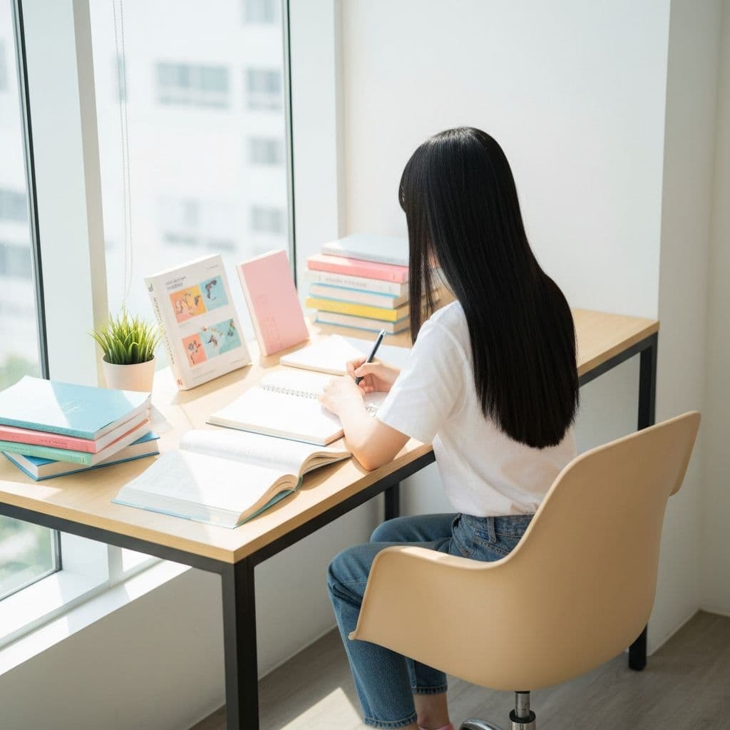 GCSE student revising maths at a desk