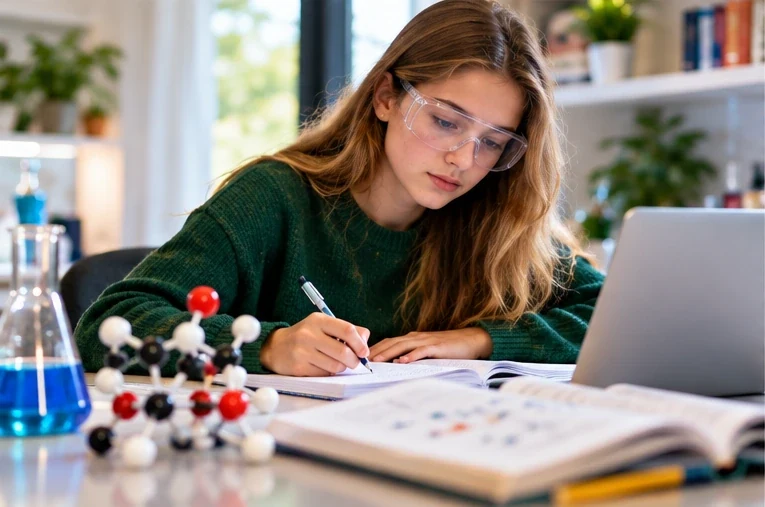 Student revising A-Level Chemistry with written calculations